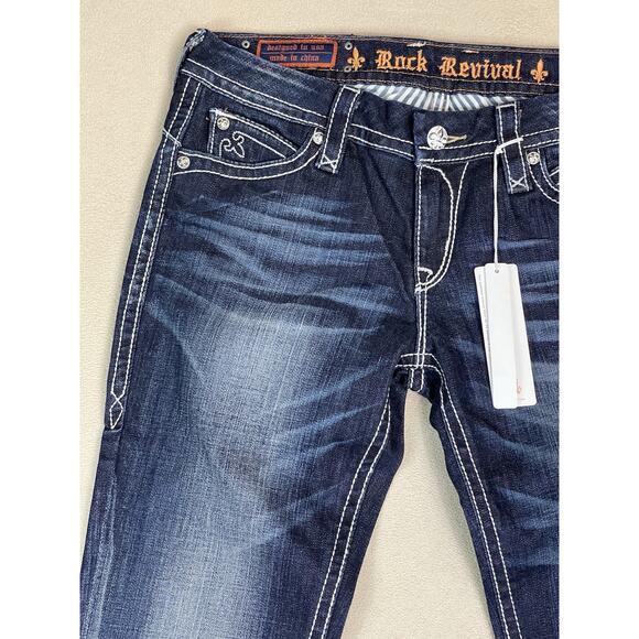 Rock Revival Jeans Womens 30 Blue‎ Sasha Straight Embroidered Low Rise Regular - Picture 3 of 16